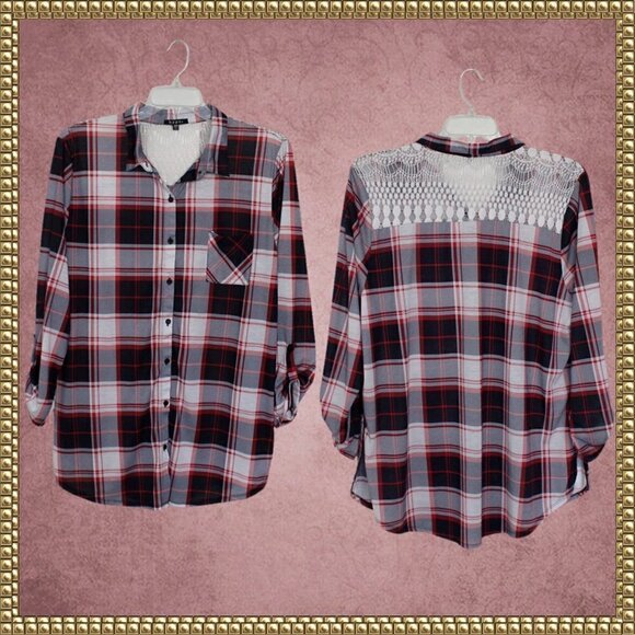 Hype Button Down Lace Panel Long Sleeve Top Size 3X - Picture 1 of 9